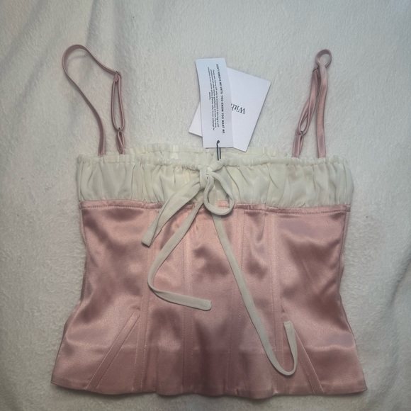 With Jean Pink and White Satin Blouse - Picture 1 of 3